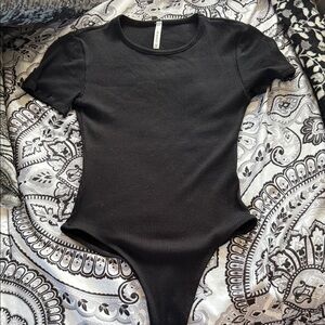 Lulu's Black Ribbed Bodysuit